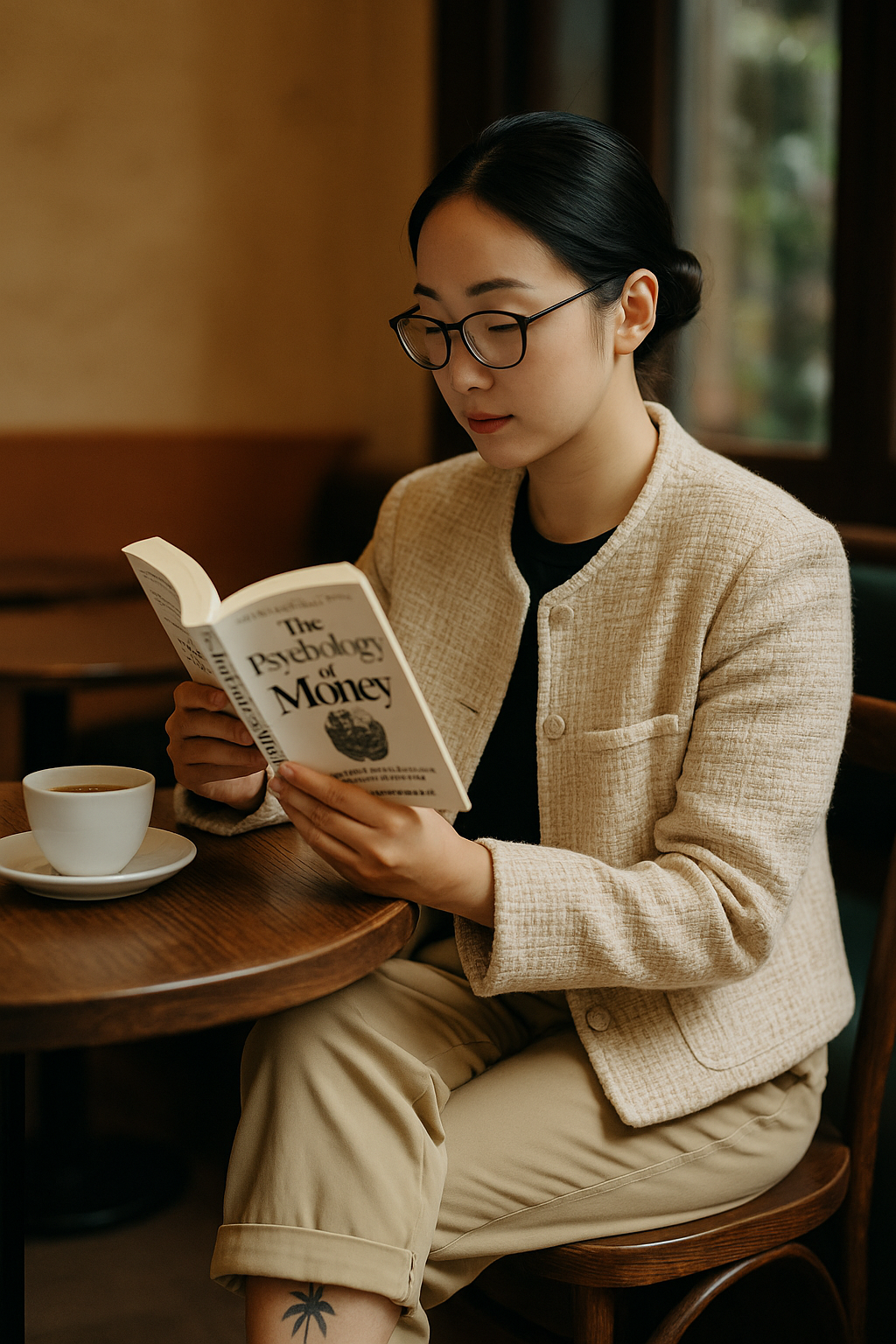 Người phụ nữ đọc sách trong quán cà phê Người phụ nữ đọc sách trong quán cà phê